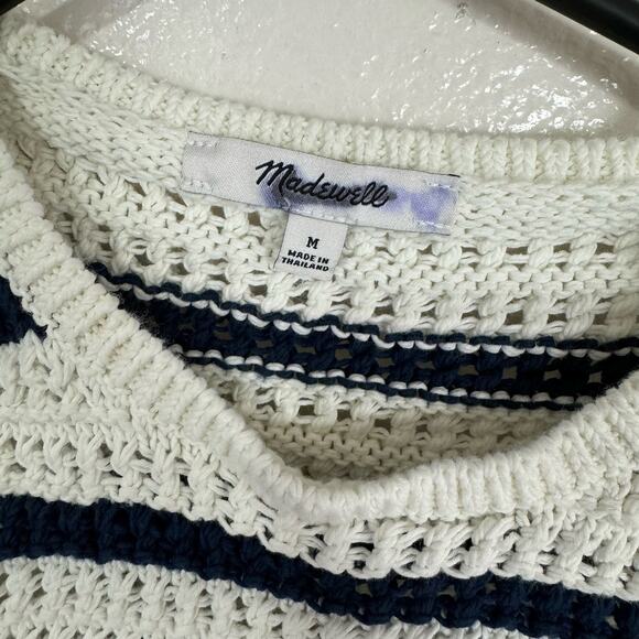 Madewell Crochet Knit Crew Neck 100% Cotton Sweater Tunic Top US Women's M New - Picture 5 of 6